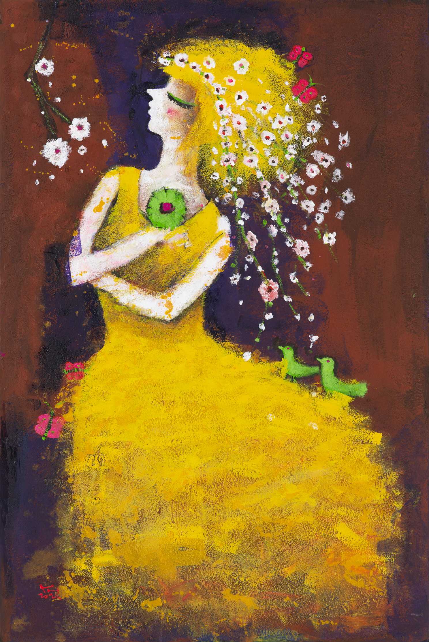 3.그녀-봄바람에 145.5+112.1   mixed media  on canvas 2022